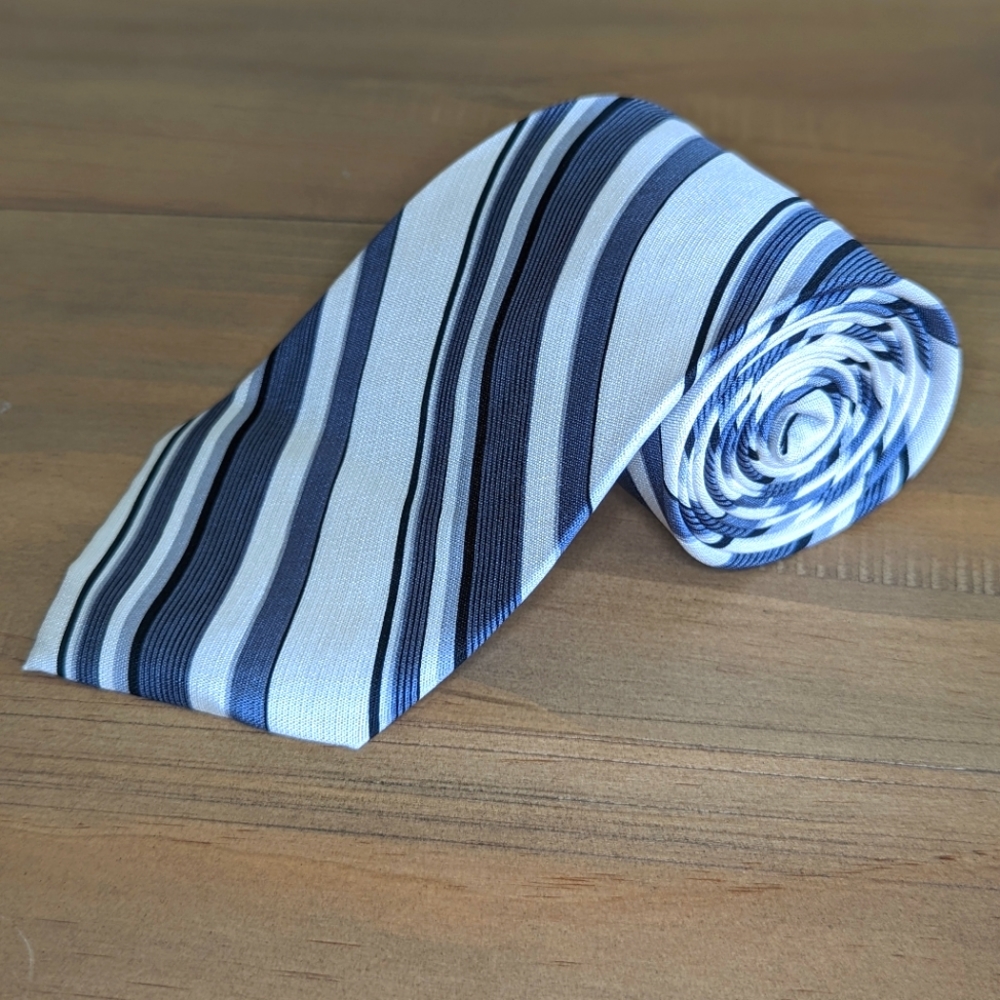 Carlos Devenezia Mens TIE White/Grey 100% Silk Necktie Handmade